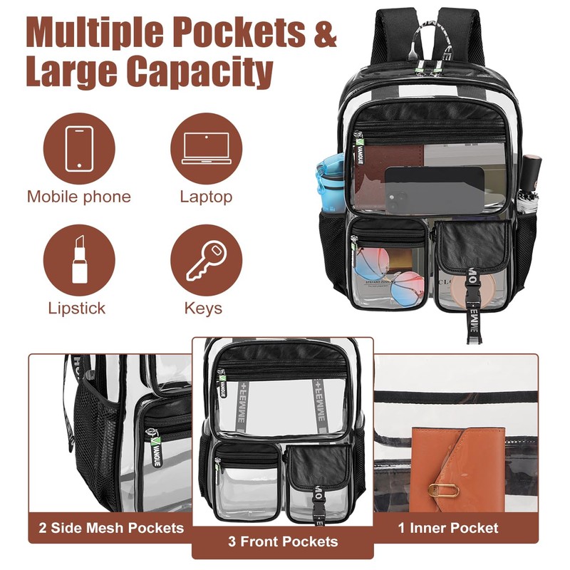 Vangue Clear Backpack Stadium Approved Heavy Duty Clear Bookbag with