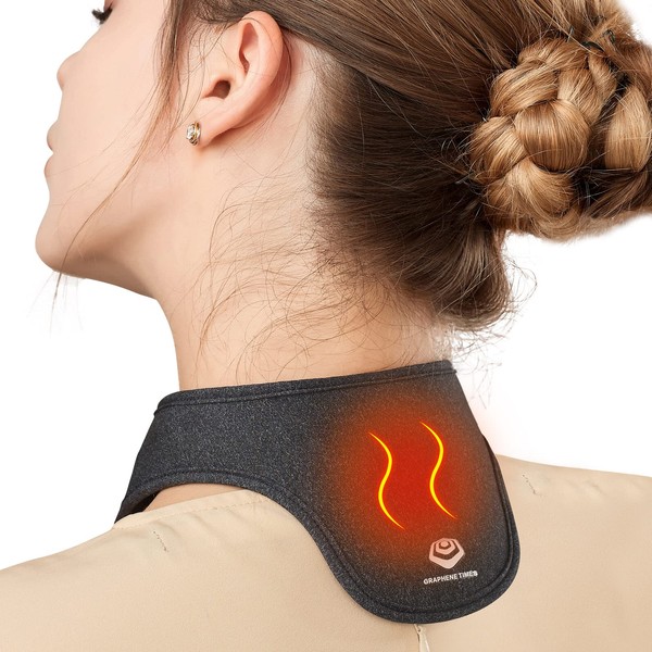 GRAPHENE TIMES Hot Neck Supporter, USB Rechargeable, Graphene Heating Technology, Neck Supporter, Cordless, Temperature Adjustment, 1 Hour Power Off, Lightweight, Odorless, No Compression, Relaxing, Neck Warmer, Unisex, Gift, Black