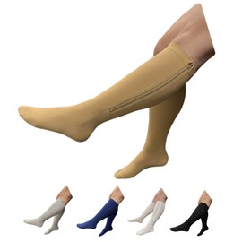 HealthyNees Seniors Care 15-20 mmHg Compression Leg Calf Closed Toe Zipper Socks (Nude, 3X-Large)