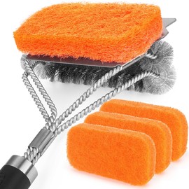 GRILLART Grill Brush [Bristle Free Pad & Wire] Combined BBQ Brush, Safe & Powerful Grill Cleaning Brush - 18" Grill Cleaner Brush Scrubber for Gas/Porcelain/Charbroil Grates – Gifts for Men/Dad