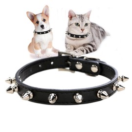 Spiked Dog Collar Soft Stud Studded Rivet Spike Cat Collars Adjustable for Girl Boy Small Breed Pet Teacup Mini Tiny Puppy Kitten Black XS