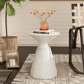 COSIEST Outdoor Side Table, Mushroom Shaped MgO Accent Table, Lightweight Patio End Table w Round Base, Top Plant Stand for Garden and Deck, Spotted White