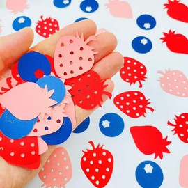 E-ASUM 100PCS Strawberry Confetti Red and Pink Strawberry Table Confetti for Birthday Baby Shower Strawberry Theme Party Decoration Supplies
