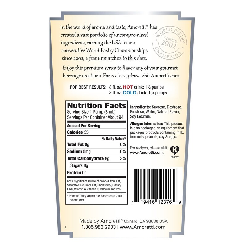 Amoretti Premium Syrup, Marzipan, 25.4 Ounce