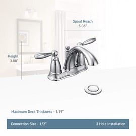 Moen 6610BN Brantford Two-Handle Low-Arc Centerset Bathroom Faucet with Drain Assembly, Brushed Nickel
