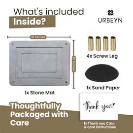 Urbeyn Stone Drying Mat | Diatomaceous Earth Drying Mat for Counter, Coffee Bar, Vanity | Eco-Friendly, Multi-Use | Fast Drying Mat for Kitchen Counter | Medium Size 16"x12"| Gray, Gold Tone Feet