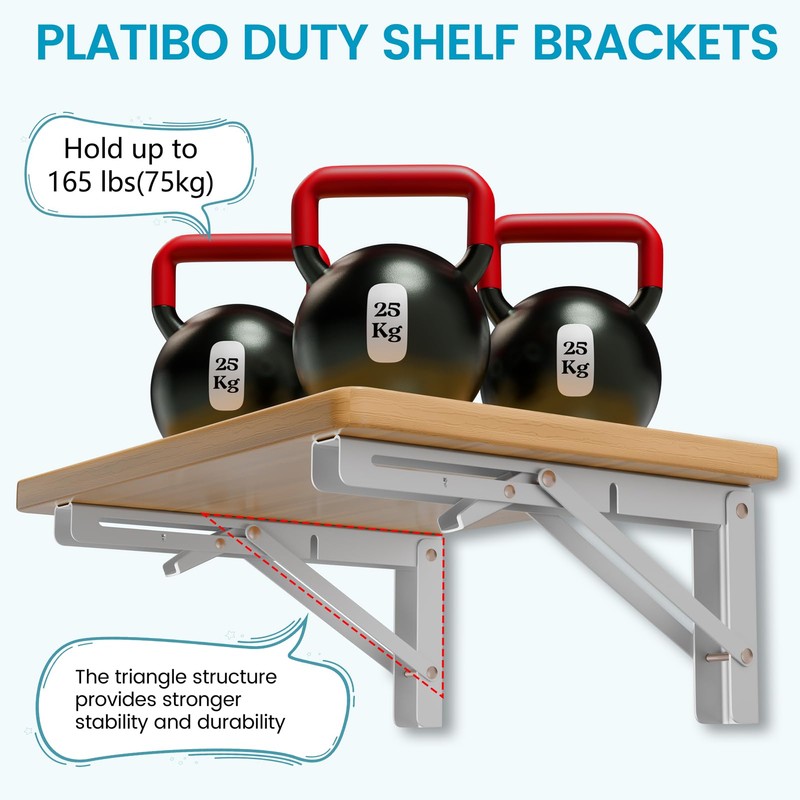 Platibo Folding Shelf Brackets 16 Inch,Heavy Duty Metal Collapsible Shelf