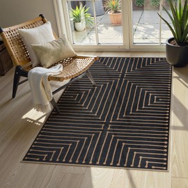 Lahome Neutral Geometric 3x5 Easy Jute Rug, Washable Rugs for Entryway Outdoor Patio Porch Carpet, Farmhouse Rhombus Non Slip Non Shedding Black Carpet for Kitchen Entrance Balcony