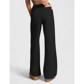 HeSaYep Women's Wide Leg Fleece Lined Sweatpants Winter Warm High Waist Baggy Pants Drawstring Straight Leg Athletic Cotton Sweat Pants with Pockets Black L