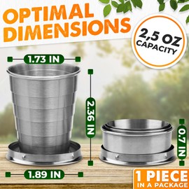2 Pcs Collapsible Cups for Traveling - Shot Glasses with Lids Cup Keychain Collapsible Cup Stainless Steel Shot Glasses Camping Cups - 75ml (2.5Oz) Stainless Steel Cups Shot Glass with Lid Travel Cup