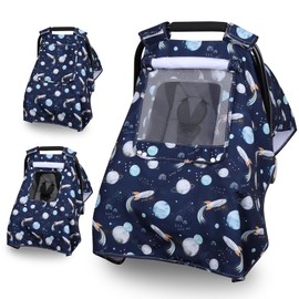 Bnditeu Baby Car Seat Cover, Infant Carseat Canopy with 3 Layers Windows, Breathable Mesh Peep Window, Kick-Proof Carrier Cover for Boys Girls, Windproof Stroller Cover Shower Gift for Newborn