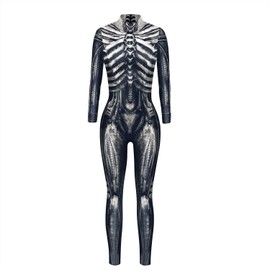 Honeystore Women's Skeleton or Xmas Catsuit Costume 3D Stretch Skinny Bodysuit BAX-102 M