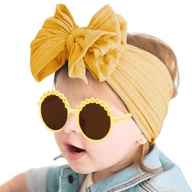 Yheahin Baby Girls Nylon Bows Headband and Sunglasses Set Cute Hair Bow Headwrap Kid Daisy Flower Sunglasses Party Shower Hair Accessories for Newborn Toddler Infant (Yellow, Standard)