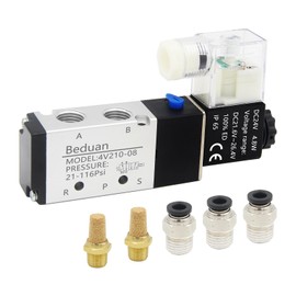 Beduan Electric Solenoid Valve DC24V 1/4"NPT Pneumatic Air Valve 2 Position 5 Way Single Coil Pilot-Operated Junction Box Style 4V210-08 With Connector Fittings