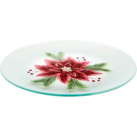 Pavilion Gift Company Holiday Winter Poinsettia Candle Tray, Red