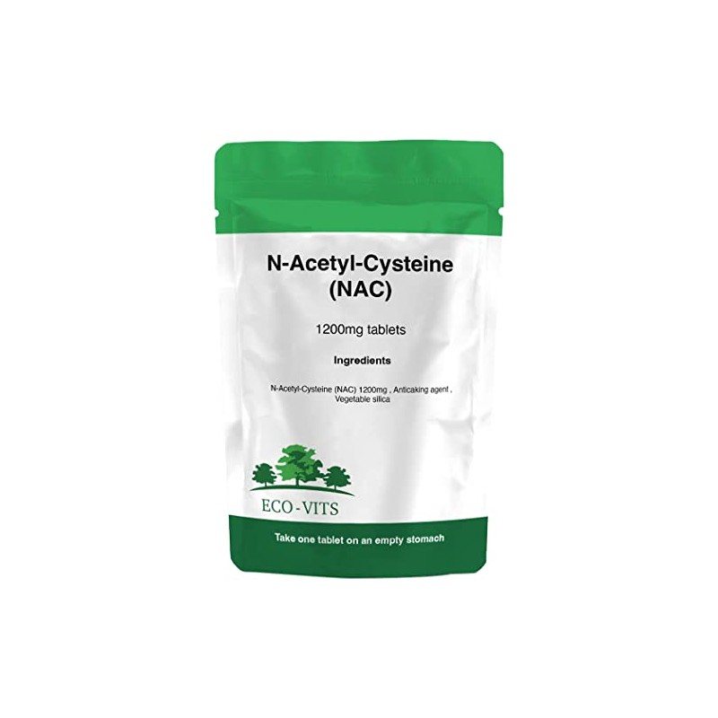 ECO-VITS N-Acetyl-CYSTEINE (NAC) (1200MG) 60 TABS. Recyclable Packaging. Sealed Pouch