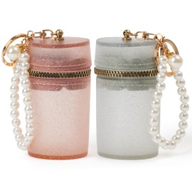 HlaitsWit Lipstick Holder Key Chains - 2-Pack Mini Bag Charms Keychains Pearl Pendants PVC Lip Gloss Holder Sparkle Portable Lipstick Gift for Women Girls Travel Lipsticks Fingernail Polish Bag Case