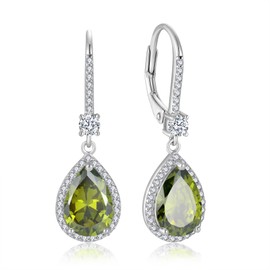 Oskani Teardrop Leverback Birthstone Earrings for Women 925 Sterling Silver 5A Cubic Zircon Dangle Drop August Birthstone Peridot Earrings Jewelry Anniversary Birthday Christmas Gifts for Her