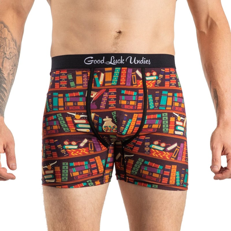 Good Luck Undies Men's Library Books Boxer Brief Underwear, Large