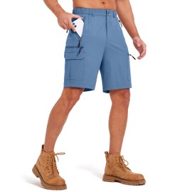 Mens Hiking Cargo Outdoor Shorts 9 inch Lightweight Quick Dry Casual Walking Work Golf Travel Fishing Running Zipper Pockets Blue