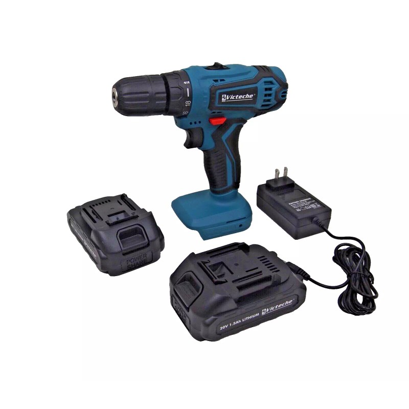 Victeche 20V Cordless Drill Driver Kit LEDs with 2-20v Lithium