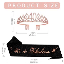 40th Birthday Sash and Tiara, 40th Birthday Rhinestone Crown Birthday Gift for Girls 40th birthday decorations (Rose Gold)