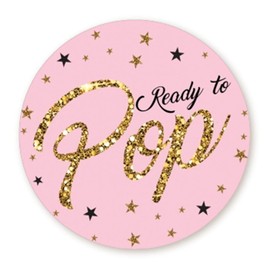 Ready to Pop Stickers | Faux Glitter | Ready To Pop Baby Shower Stickers for Popcorn | Ready to Pop Stickers for Boy and Girl (Pink, 1.67")