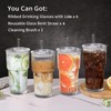 19oz Ribbed Glass Tumblers with Lids & Straws – Set