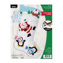 Bucilla, Snow Angel Friends, Perfect for DIY Arts and Crafts Projects Felt Applique 18" Stocking Making Kit, 89774E