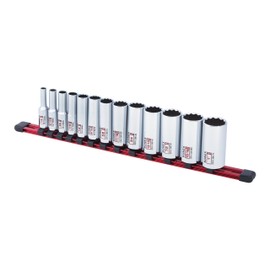 13Piece 3/8" Drive Chrome Socket Rail 12Pt SAE Deep