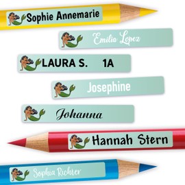 Pen Stickers for Pencils, Ballpoint Pens and Other Name Stickers, Name Stickers, 49 x 7.5 Mm, Pack Of 72, Children and Adults, School and Nursery, 37 Backgrounds to Choose, 09 Mermaid