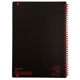 CASE OF 6 Black n' Red Twin Wirebound Notebook, Poly Cover, 11.75 x 8.25 Inches, Black, 70 sheets (E67008)