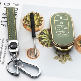 Tautrophen Key Fob Cover with Keychain Fit for Honda 2023 2024 Civic Accord Pilot HRV CRV Odyssey, Gold and Green