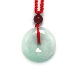 Lucky Jade Necklace Healing Gemstone Amulet - Grade A Certified Natural Jade - Unisex Jewelry Pendant with Adjustable Braided Red Rope, 0.75", Stone, Jade