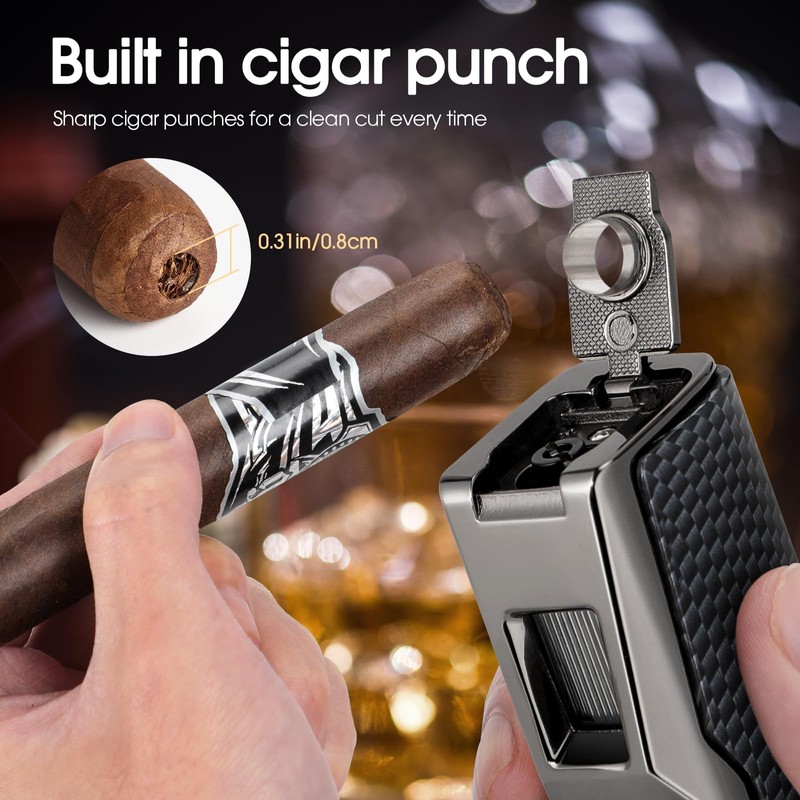 USEWIRE Cigar Lighter and Ashtray Set, Quad Windproof Jet Flame,