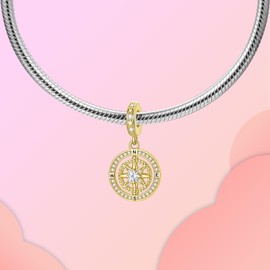 LUXILLA Compass Dangle Charm 925 Sterling Silver Fits Bracelets Necklace Pendant Bead Jewelry Gift for Women Family Friends