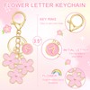 Cute Keychain Pink Flower Initial Letter Keychains for Women Flower