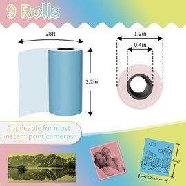 MFLABEL Kids Instant Camera Refill Print Paper, 9 Rolls Color Mini Thermal Printer Paper 2.2 x 1.1 Inch Kids HD Photo Thermal Paper & Camera Paper Refill for Kids Instant Camera