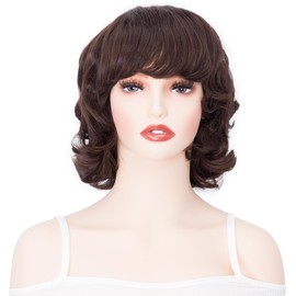PARXITN Pixie Cut Wig for Women Short Curly Wig with Fringe Reddish Brown Natural Synthetic Layered Hair Wig for Costume Cosplay Daily