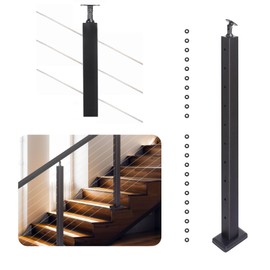 Sidasu 36" Stair Post 30°-Drilled Side Cable Railing Stainless Steel Adjustable Line Angle Post Black Stair Railing System kit,P03-Matte Black Finish