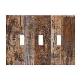 Rustic Brown Wood Grain 3 Gang Artistic Light Switch Covers Triple Toggle Wall Plate 3 Hole Electrical Switch Plate Covers Faceplate for Bathroom 4.8 X 6.7 IN