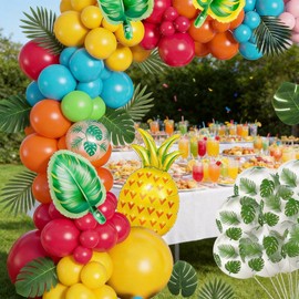 120Pcs Tropical Party Decorations - Hawaiian Balloons, Tropical Balloons & Palm Tree Balloons Set, Luau Party Decorations, Palm Leaves Monstera, Aloha Party Decor