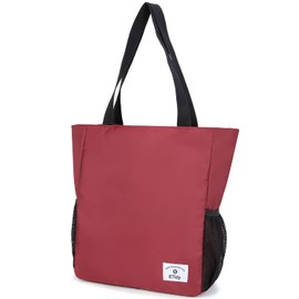 ETidy Large Capacity Foldable Tote Bag With Zipper Water-resistant Sandproof Women Beach Handbag Gym Travel Shopping Bag (Burgundy)