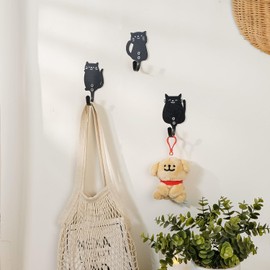 Synovana Cat Hooks Wall Mount, Cat Iron Wall Hooks Decorative Cat Coat Hooks for Hanging Towels, Coats, Hats, Set of 3