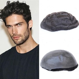 Aprilhair Toupee for Men Human Hair Mens Hairpieces Soft Thin 0.03mm Skin Hair System Replacement Base Size 8x10 Inches （#1B Natural Black）