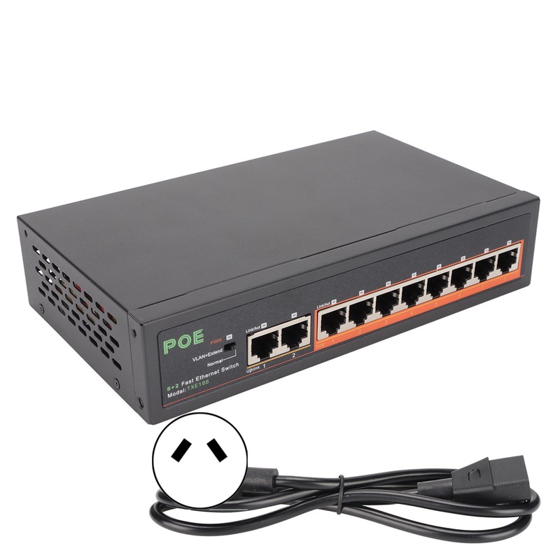 PoE Switch 8 Ports 10/100Mbps 90W RJ45 Adaptive Port LED