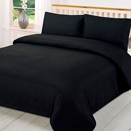 Brentfords Double Duvet Cover Sets - Plain Dyed Quilt Bedding with Pillowcases - Soft & Breathable Microfibre Bed Set - Black