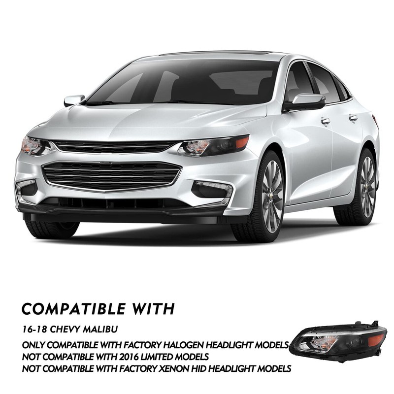TUSDAR Fits For 2016-2018 Chevy Malibu Halogen Headlights Replacement Headlight