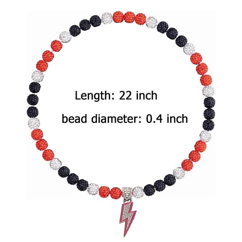 EDWTG Lightning Bolt Baseball Beaded Necklace Bling Cross Baseball Ice