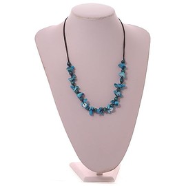 Avalaya Light Blue Shell and Teal Wood Beads with Black Cotton Cord Necklace - 80cm L/Adjustable